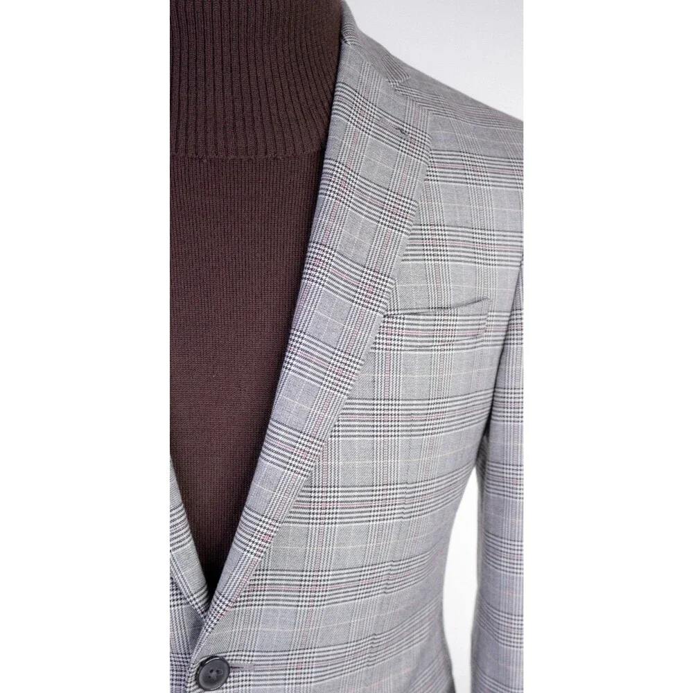 BAR III Blazer Sport Coat Blazer Sz 36S Plaid Gray Poly Blend 2-Button Jacket